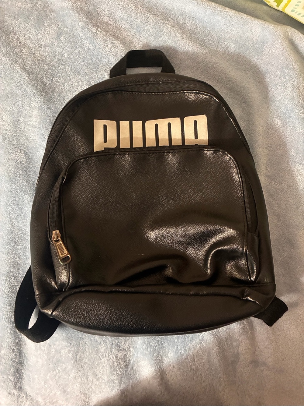 Puma Black Faux-Leather Backpack with White Puma Logo
